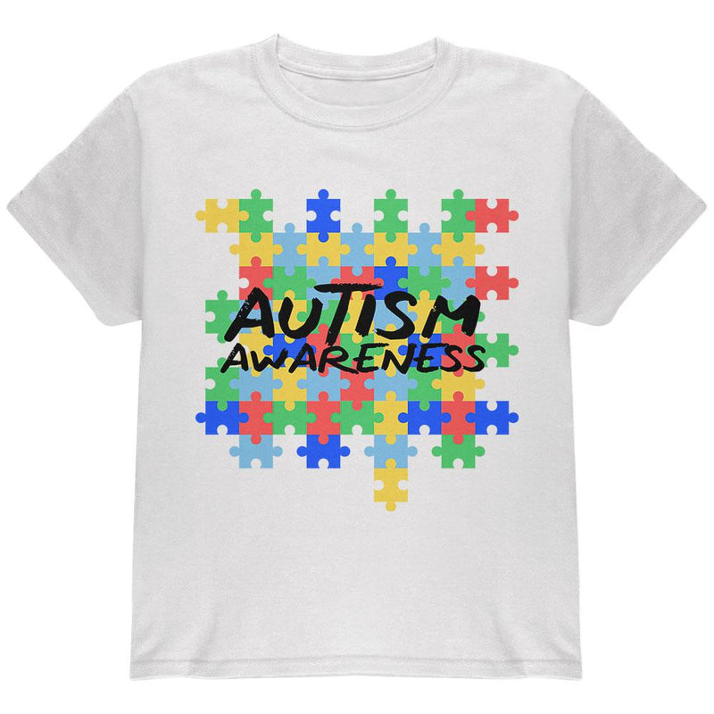 Autism Awareness Puzzle Pieces Youth T Shirt Youth T-Shirts Old Glory LG White 