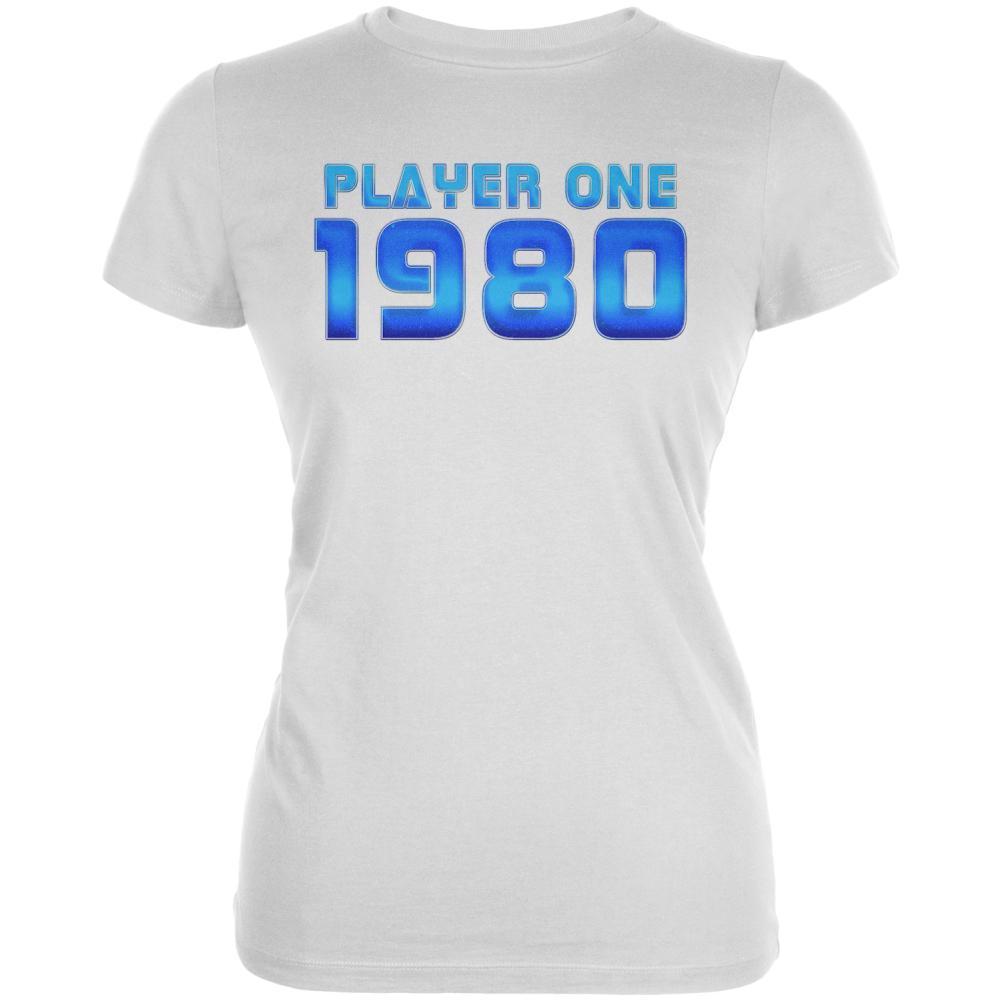 1980 Player One Birthday Juniors Soft T Shirt Juniors T-Shirts Old Glory 2XL White 