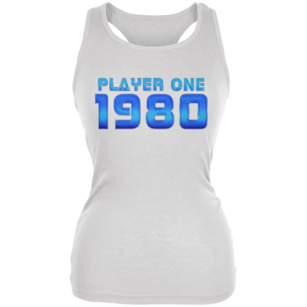 1980 Player One Birthday Juniors Soft Tank Top Juniors Tank Tops Old Glory 2XL White 