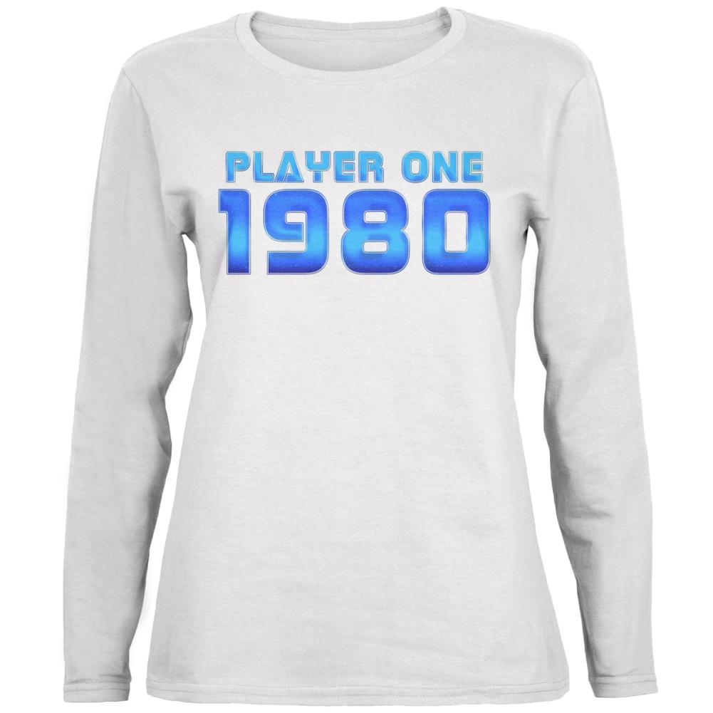 1980 Player One Birthday Ladies' Relaxed Jersey Long-Sleeve Tee Women's Long Sleeves Old Glory 2XL White 