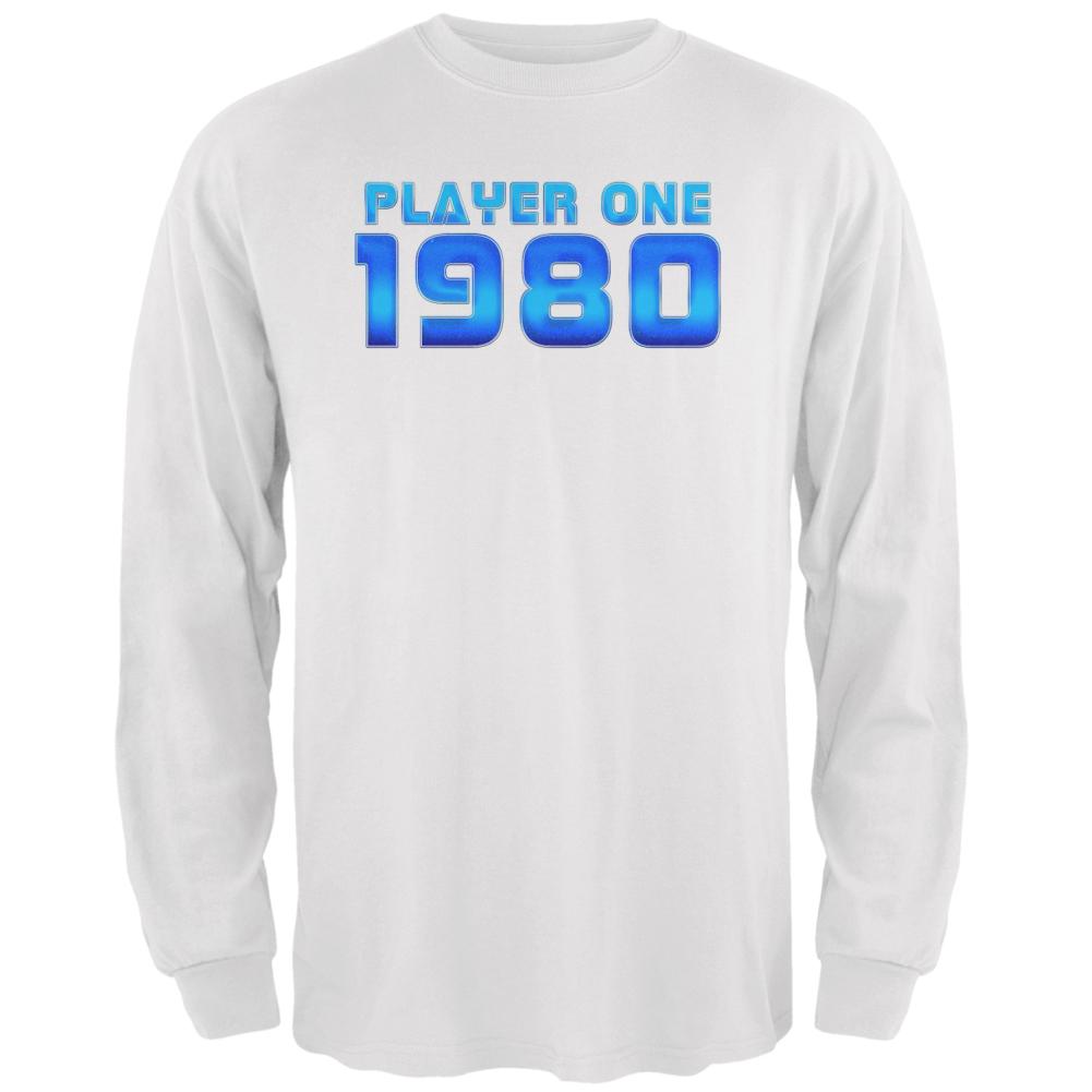 1980 Player One Birthday Mens Long Sleeve T Shirt Men's Long Sleeves Old Glory 2XL White 