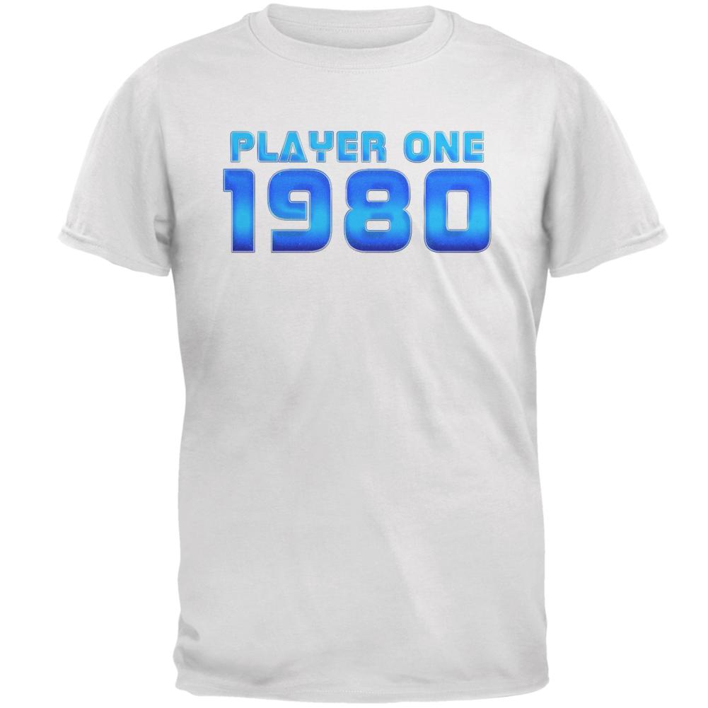 1980 Player One Birthday Mens T Shirt Men's T-Shirts Old Glory 2XL White 