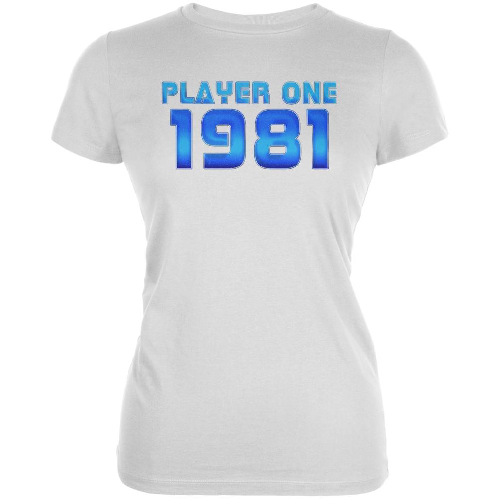 1981 Player One Birthday Juniors Soft T Shirt Juniors T-Shirts Old Glory 2XL White 