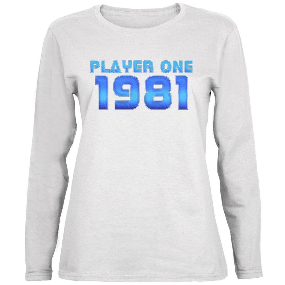 1981 Player One Birthday Ladies' Relaxed Jersey Long-Sleeve Tee Women's Long Sleeves Old Glory 2XL White 