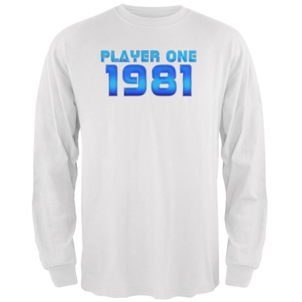 1981 Player One Birthday Mens Long Sleeve T Shirt Men's Long Sleeves Old Glory 2XL White 