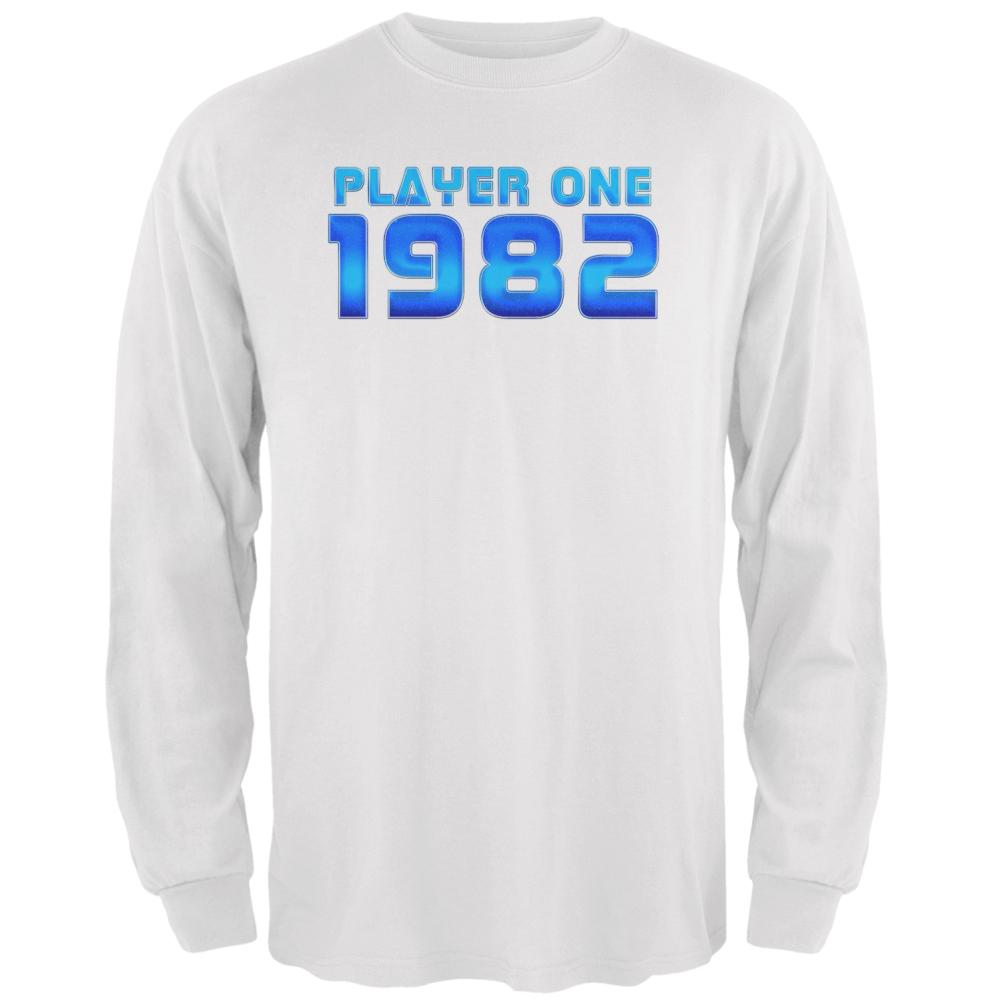 1982 Player One Birthday Mens Long Sleeve T Shirt Men's Long Sleeves Old Glory 2XL White 