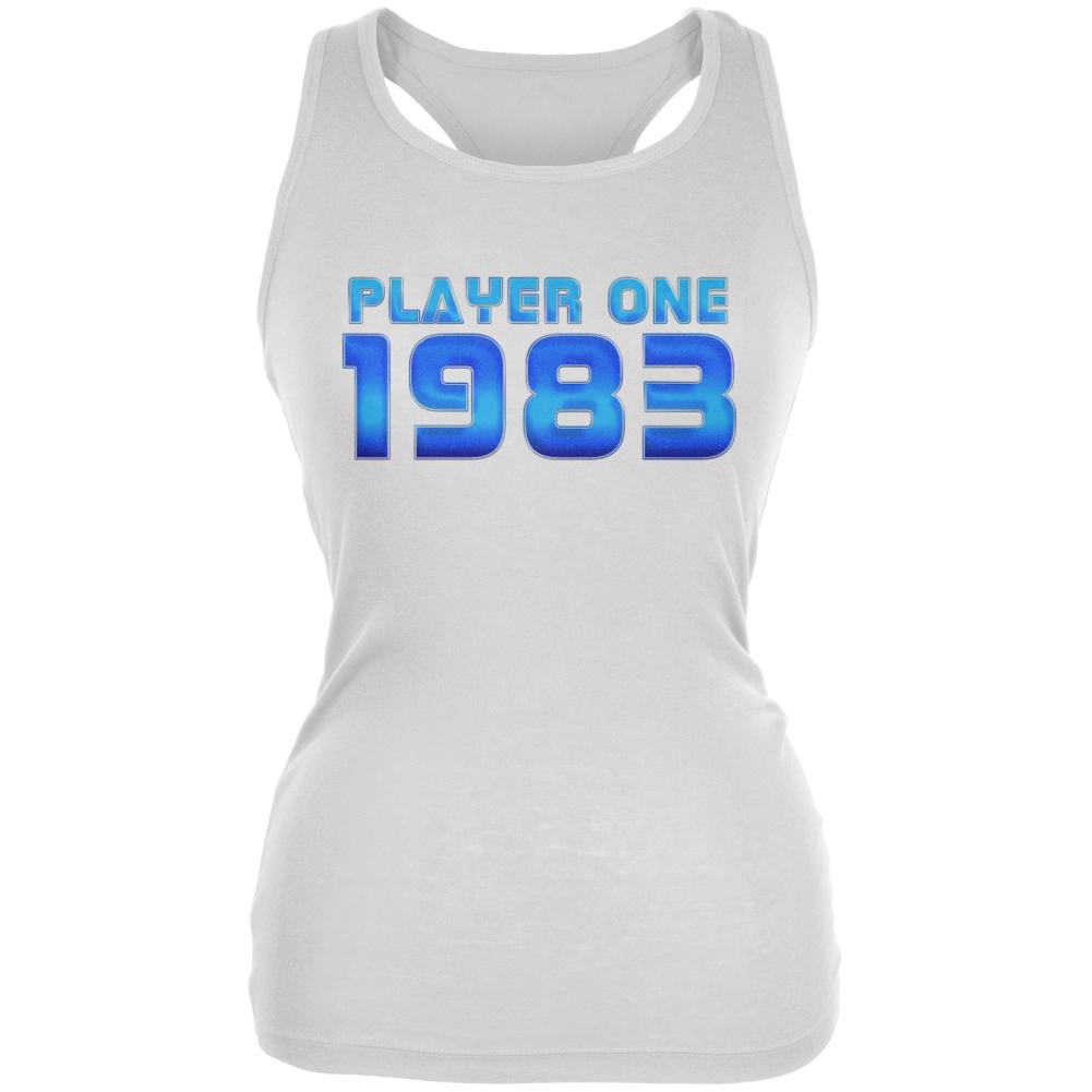 1983 Player One Birthday Juniors Soft Tank Top Juniors Tank Tops Old Glory 2XL White 