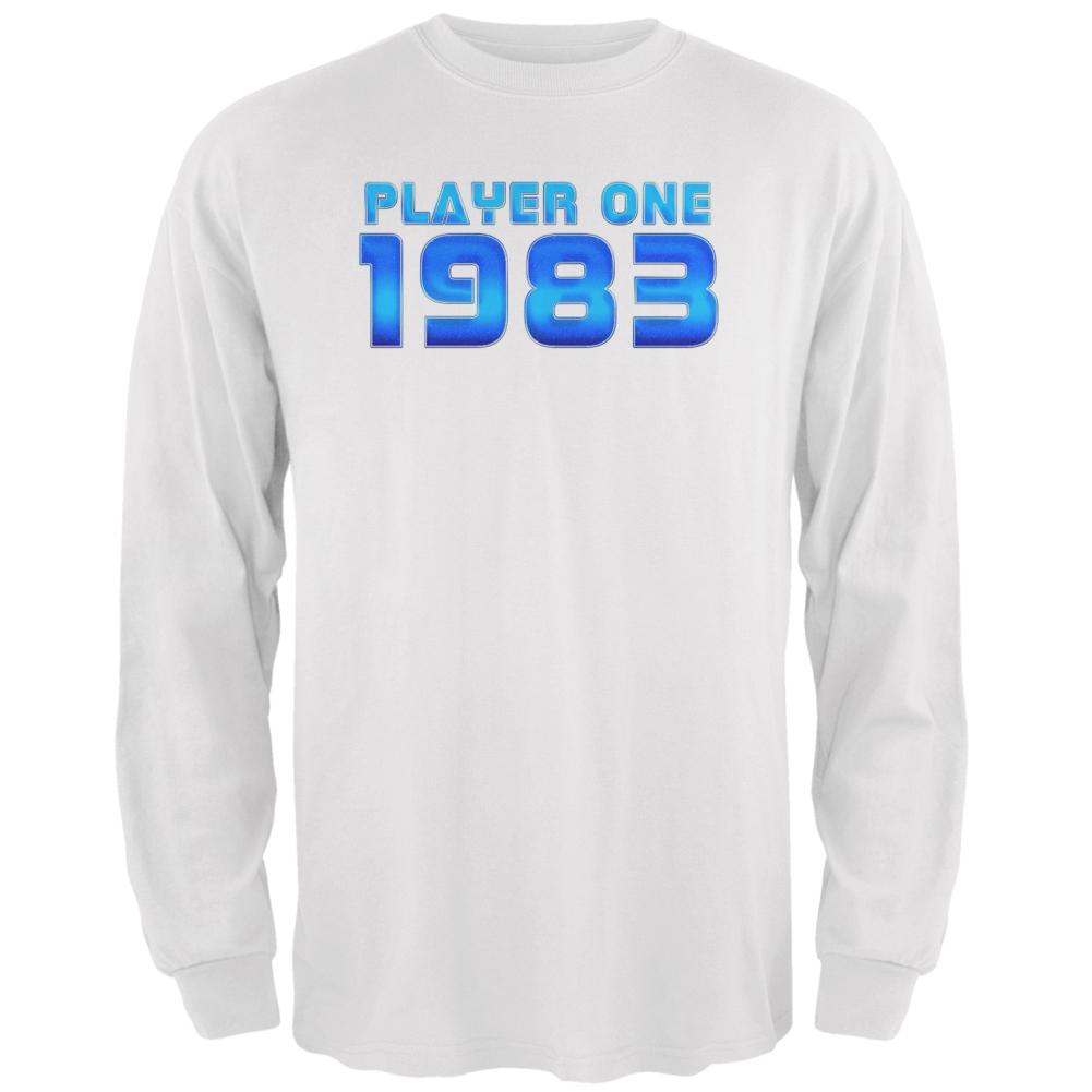 1983 Player One Birthday Mens Long Sleeve T Shirt Men's Long Sleeves Old Glory 2XL White 