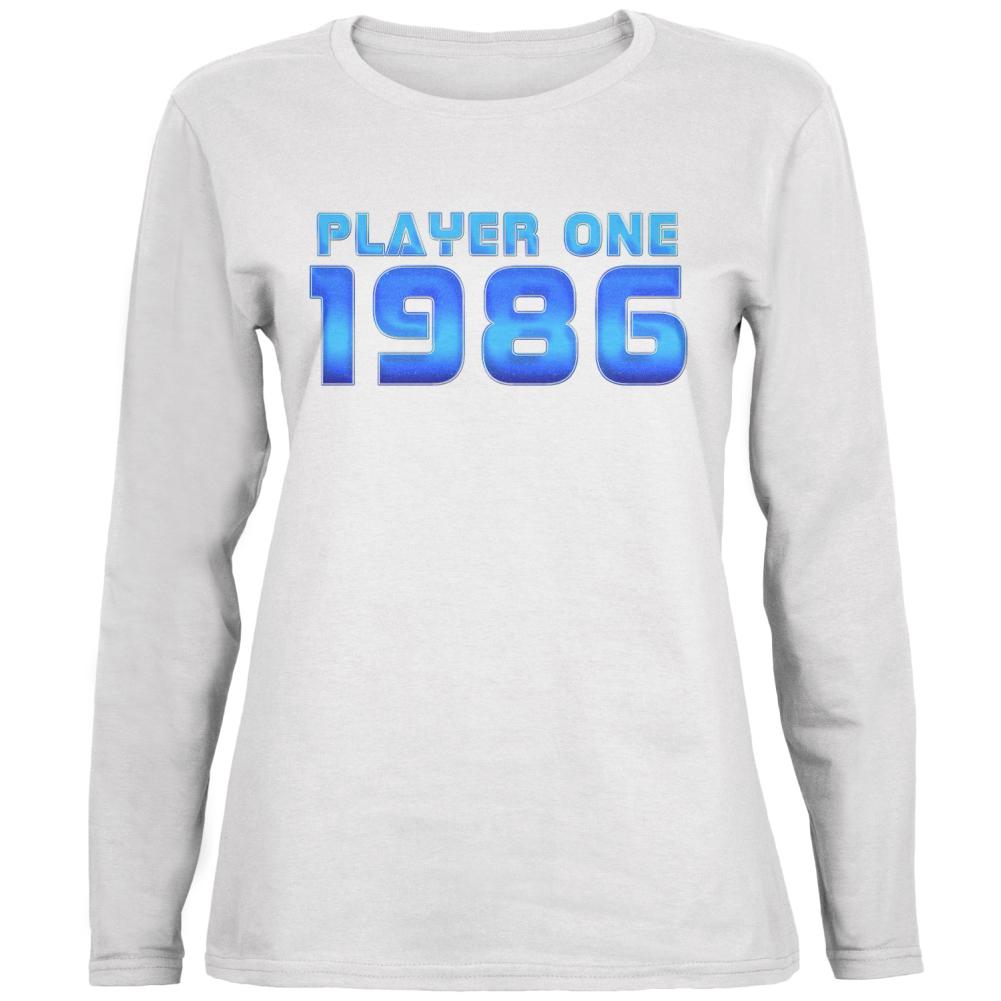 1986 Player One Birthday Ladies' Relaxed Jersey Long-Sleeve Tee Women's Long Sleeves Old Glory 2XL White 