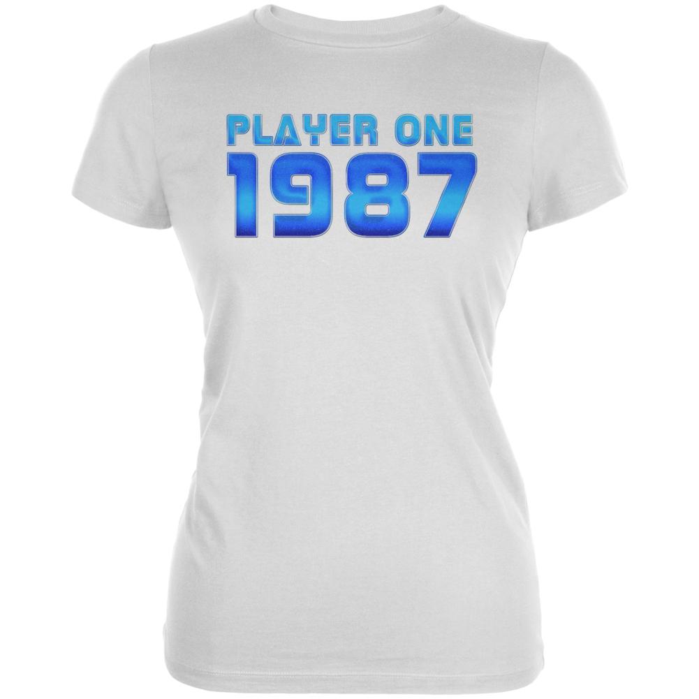 1987 Player One Birthday Juniors Soft T Shirt Juniors T-Shirts Old Glory 2XL White 