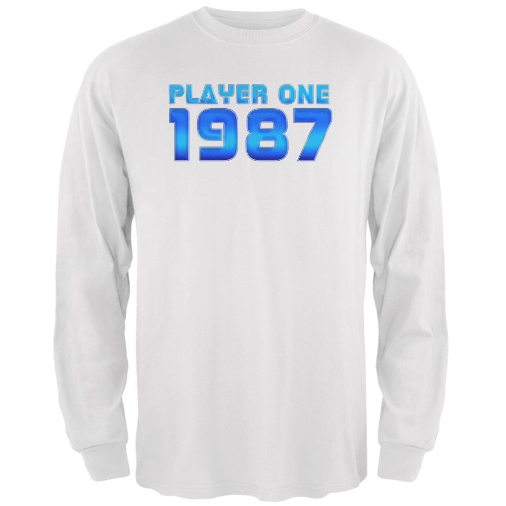 1987 Player One Birthday Mens Long Sleeve T Shirt Men's Long Sleeves Old Glory 2XL White 