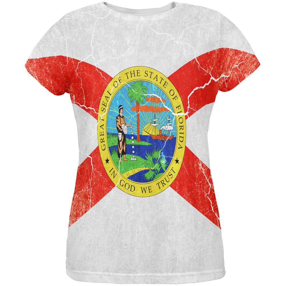 Florida Vintage Distressed State Flag All Over Womens T Shirt Women's T-Shirts Old Glory 2XL Multi 