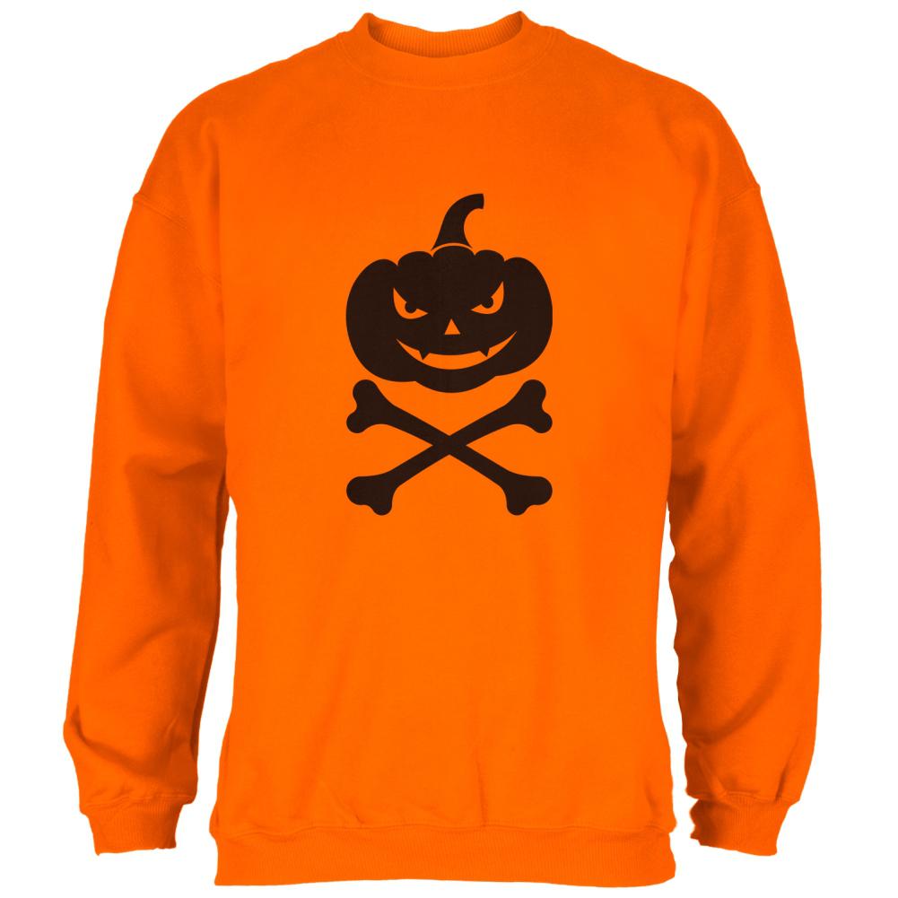 Halloween Pumpkin Crossbones Mens Sweatshirt Men's Sweatshirts Old Glory 2XL Safety Orange 