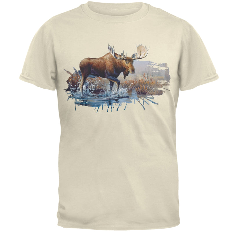 Moose Crossing the River Mens T Shirt Men's T-Shirts Old Glory 2XL Natural 