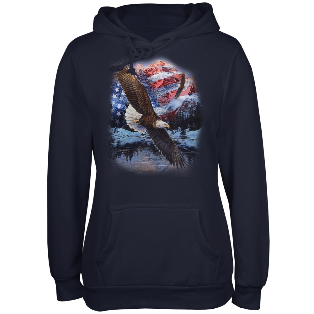 4th Of July American Flag Bald Eagle Juniors Soft Hoodie Juniors Hoodies 4th of July 2XL Navy 