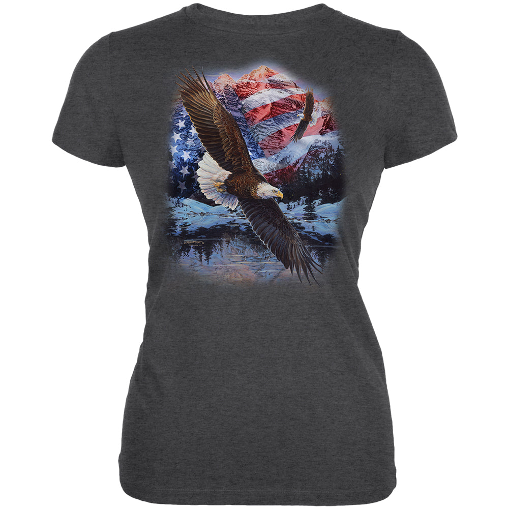 4th Of July American Flag Bald Eagle Juniors Soft T Shirt Juniors T-Shirts 4th of July 2XL Black 