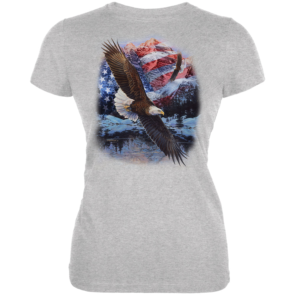 4th Of July American Flag Bald Eagle Juniors Soft T Shirt Juniors T-Shirts 4th of July 2XL Grey 