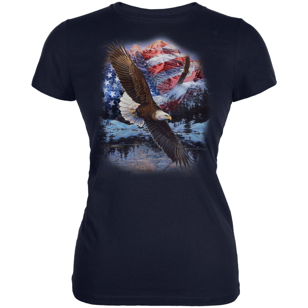 4th Of July American Flag Bald Eagle Juniors Soft T Shirt Juniors T-Shirts 4th of July 2XL Navy 