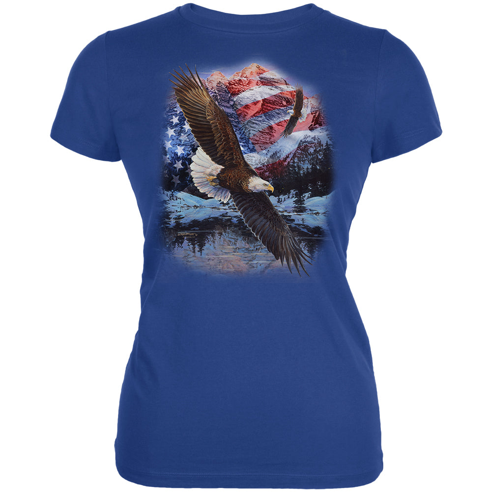 4th Of July American Flag Bald Eagle Juniors Soft T Shirt Juniors T-Shirts 4th of July 2XL Blue 