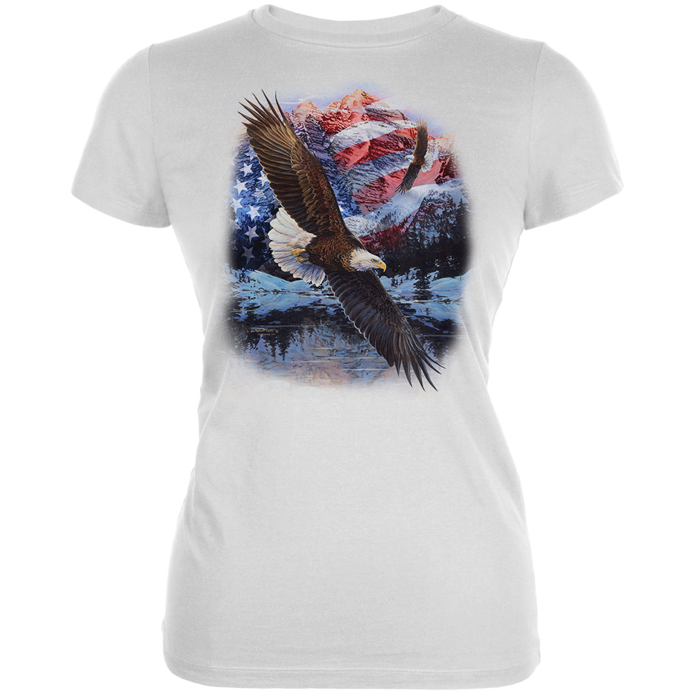 4th Of July American Flag Bald Eagle Juniors Soft T Shirt Juniors T-Shirts 4th of July 2XL White 