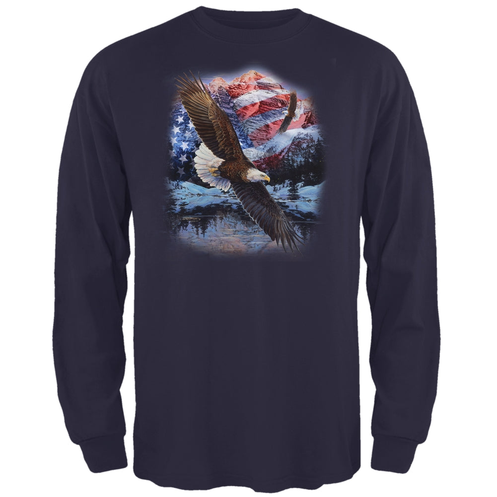 4th Of July American Flag Bald Eagle Mens Long Sleeve T Shirt Men's Long Sleeves 4th of July 2XL Navy 