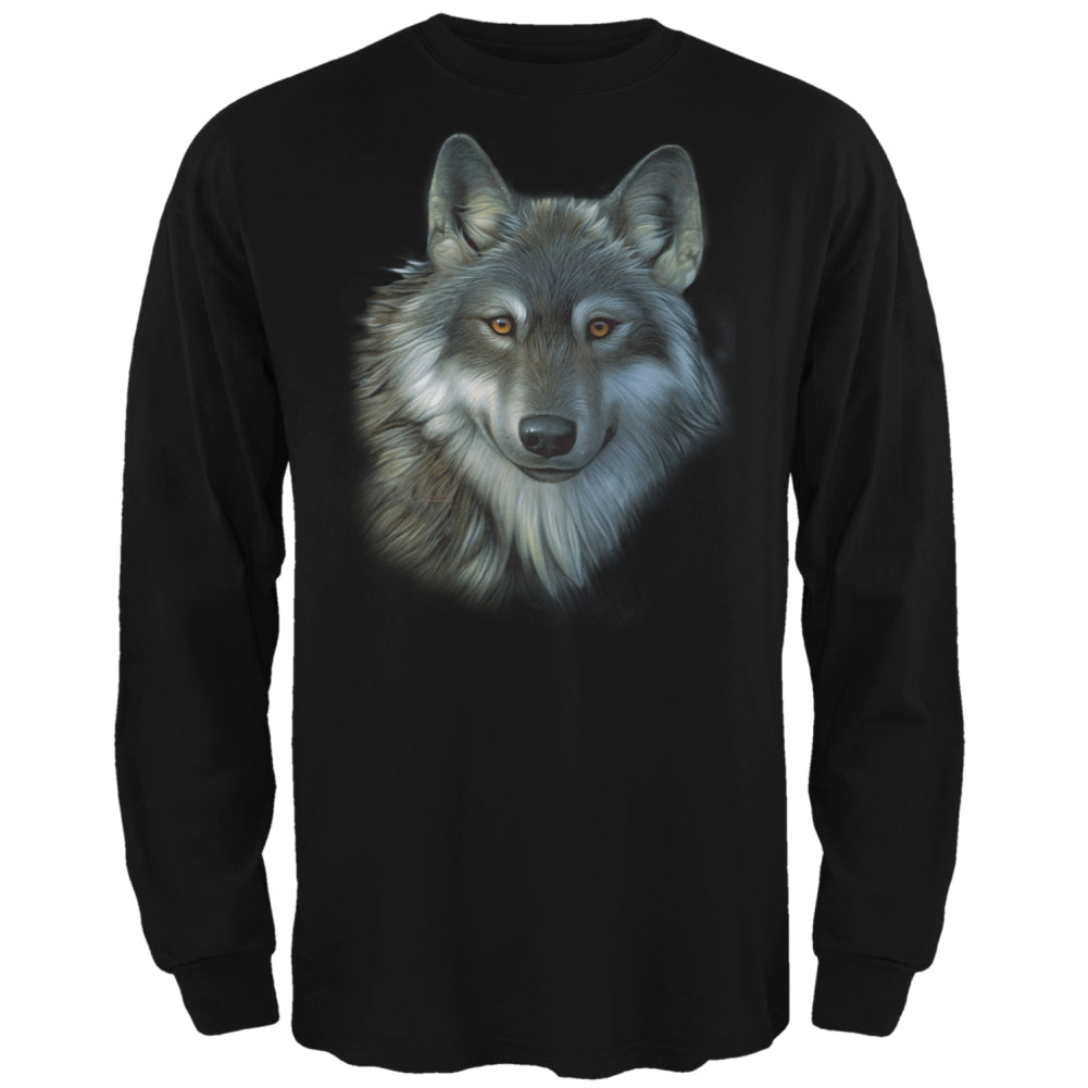 Timber Wolf Face Mens Long Sleeve T Shirt Men's Long Sleeves Old Glory 2XL Black 