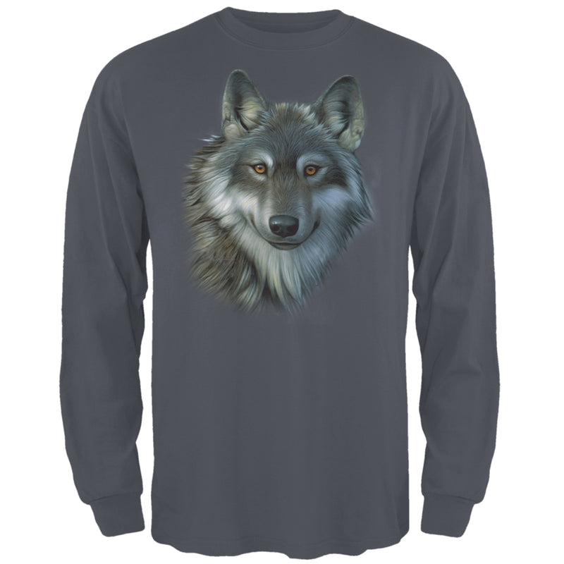 Timber Wolf Face Mens Long Sleeve T Shirt Men's Long Sleeves Old Glory 2XL Charcoal 