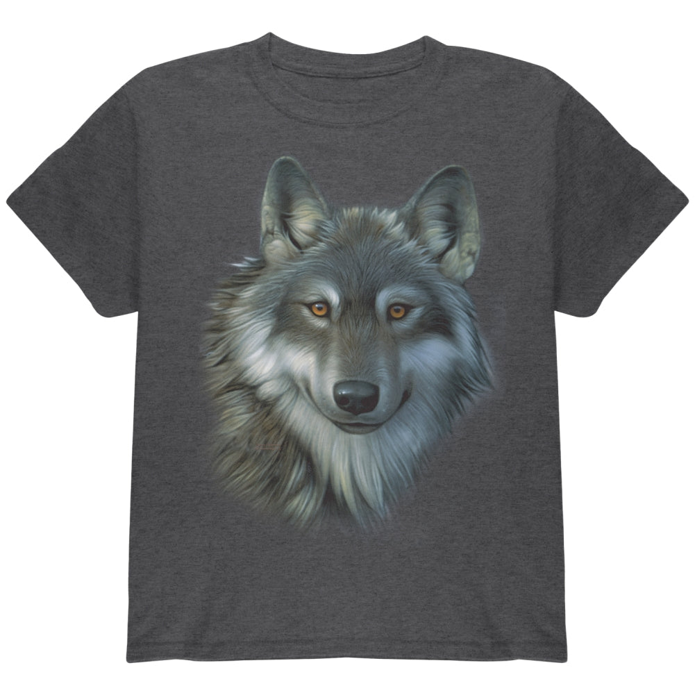 Timber Wolf Face Youth T Shirt Youth T-Shirts Old Glory YLG Dark Heather 