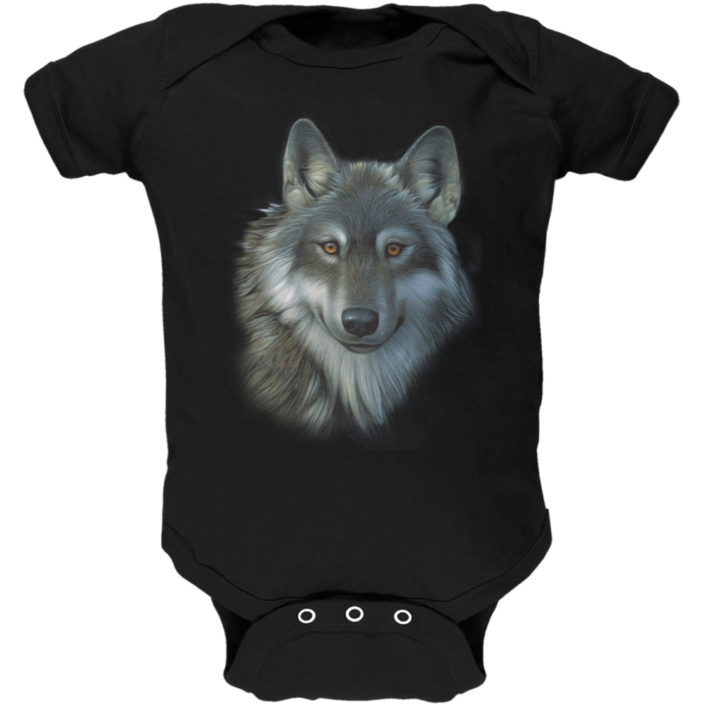 Timber Wolf Face Soft Baby One Piece Baby One Piece Old Glory 0-3M Black 