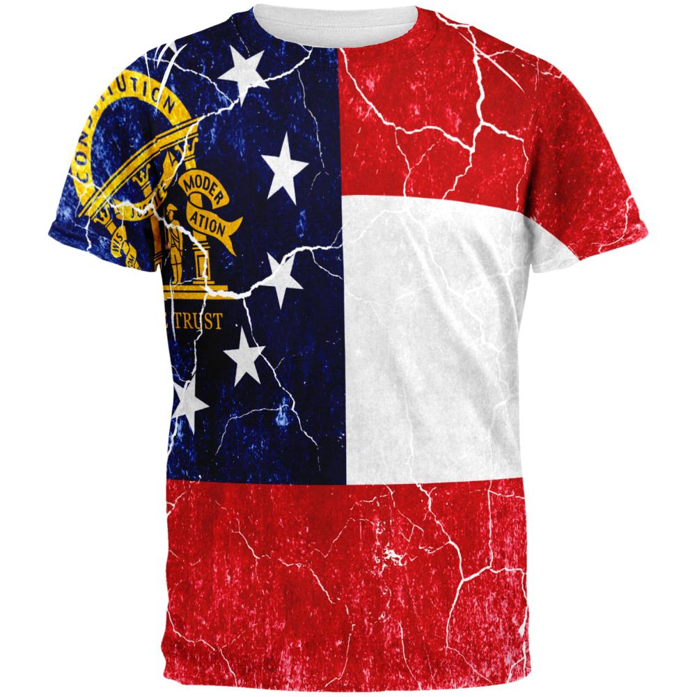 Georgia Vintage Distressed State Flag All Over Mens T Shirt Men's T-Shirts Old Glory 2XL Multi 