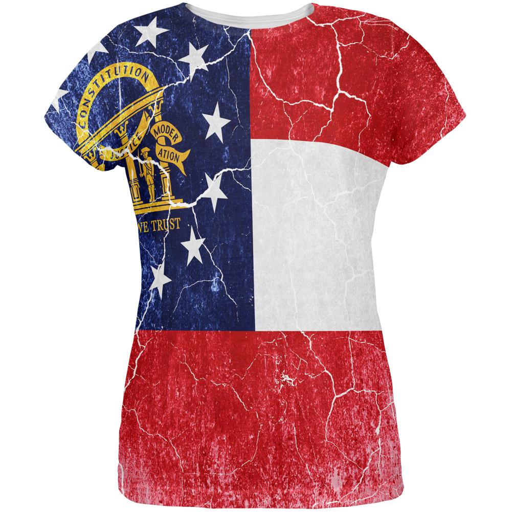 Georgia Vintage Distressed State Flag All Over Womens T Shirt Women's T-Shirts Old Glory 2XL Multi 