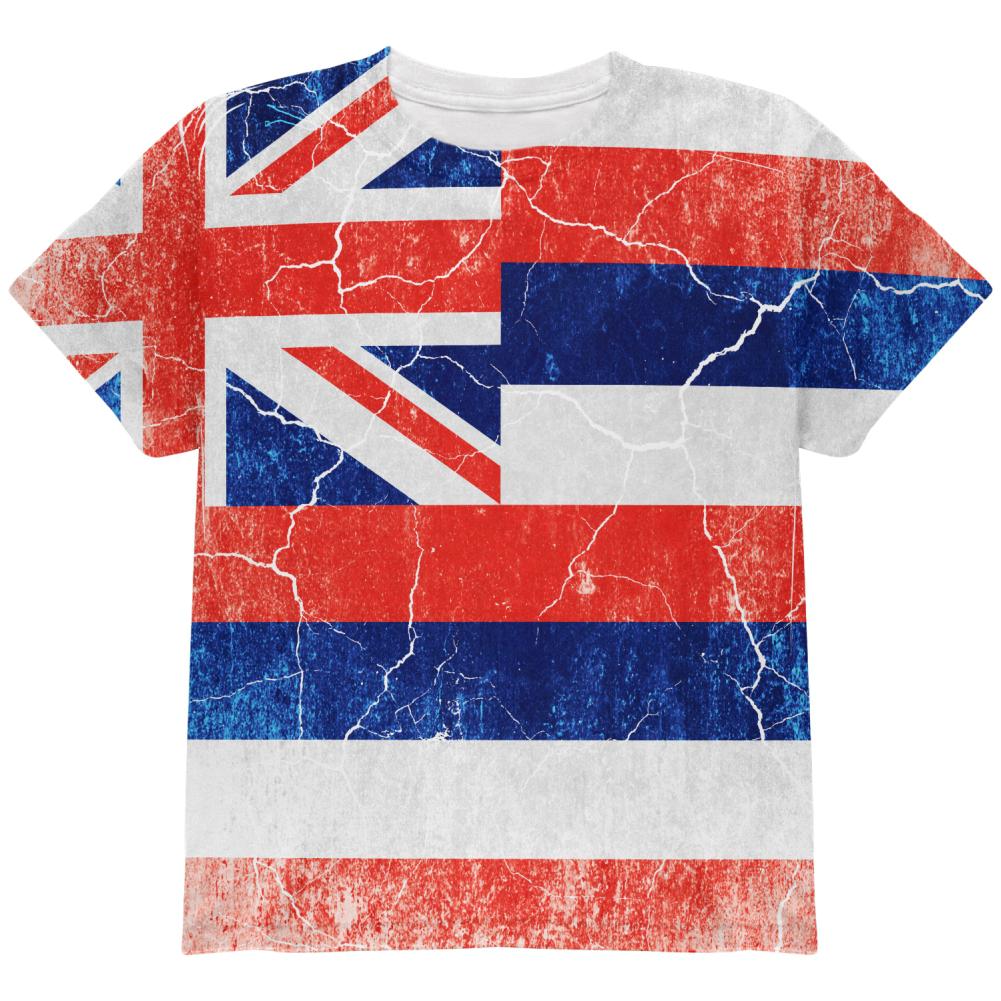 Hawaii Vintage Distressed State Flag All Over Youth T Shirt Youth T-Shirts Old Glory LG Multi 