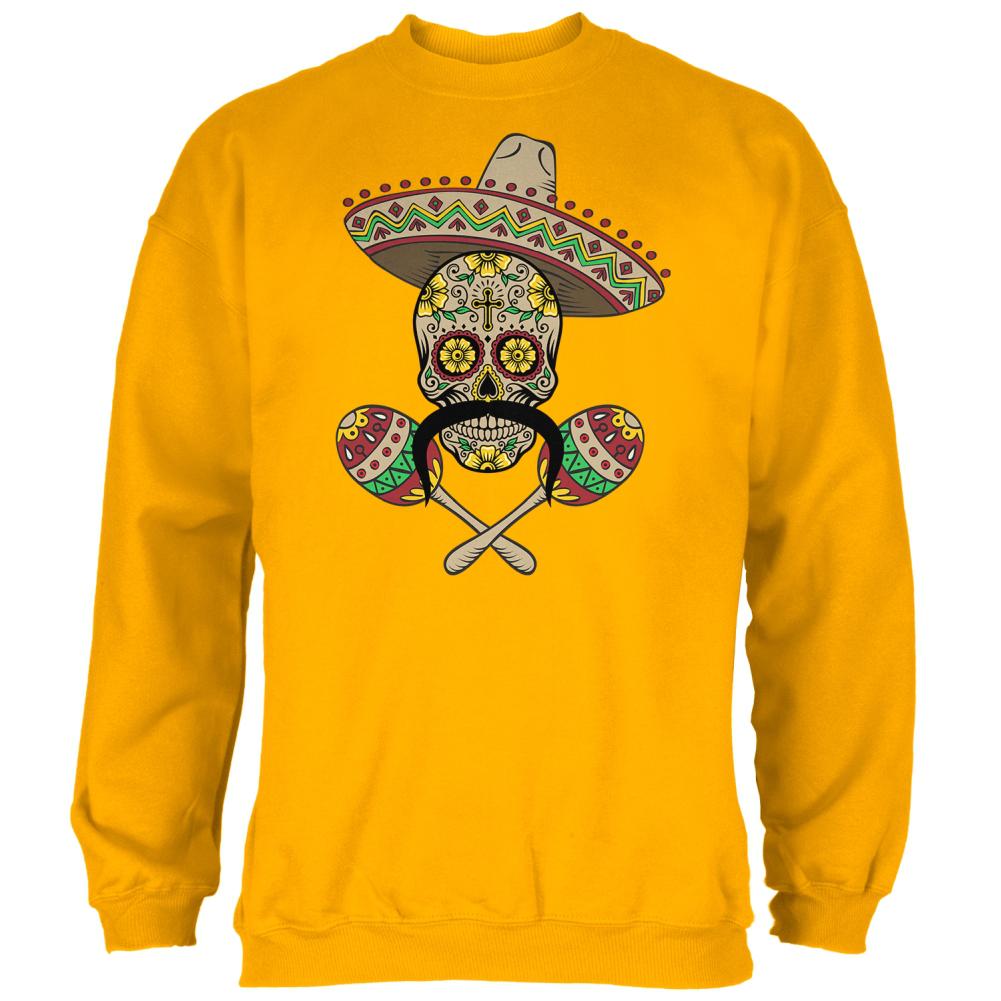 Cinco de Mayo Sombrero Skull Maracas Crossbones Mens Sweatshirt Men's Sweatshirts Old Glory 2XL Yellow 