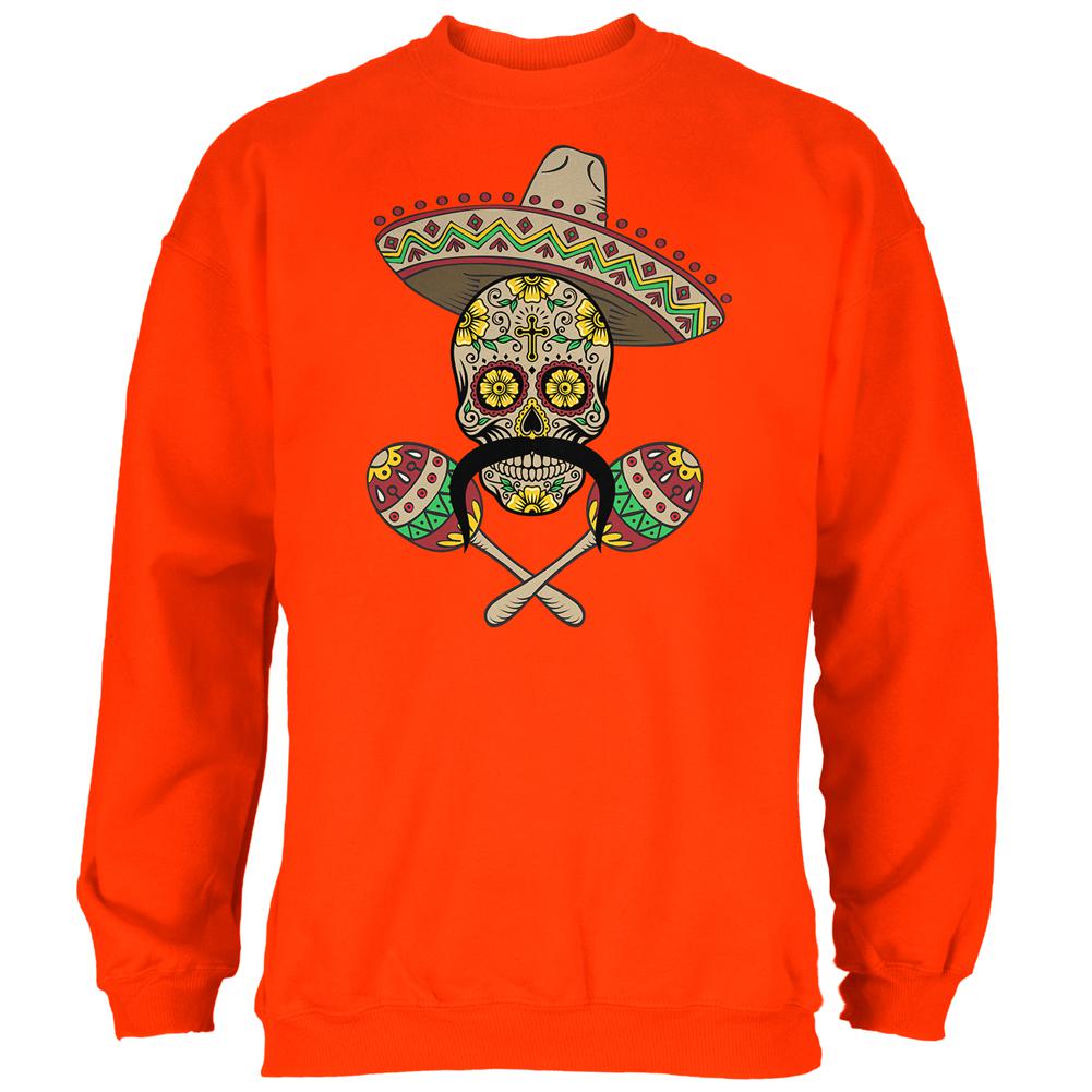 Cinco de Mayo Sombrero Skull Maracas Crossbones Mens Sweatshirt Men's Sweatshirts Old Glory 2XL Orange 