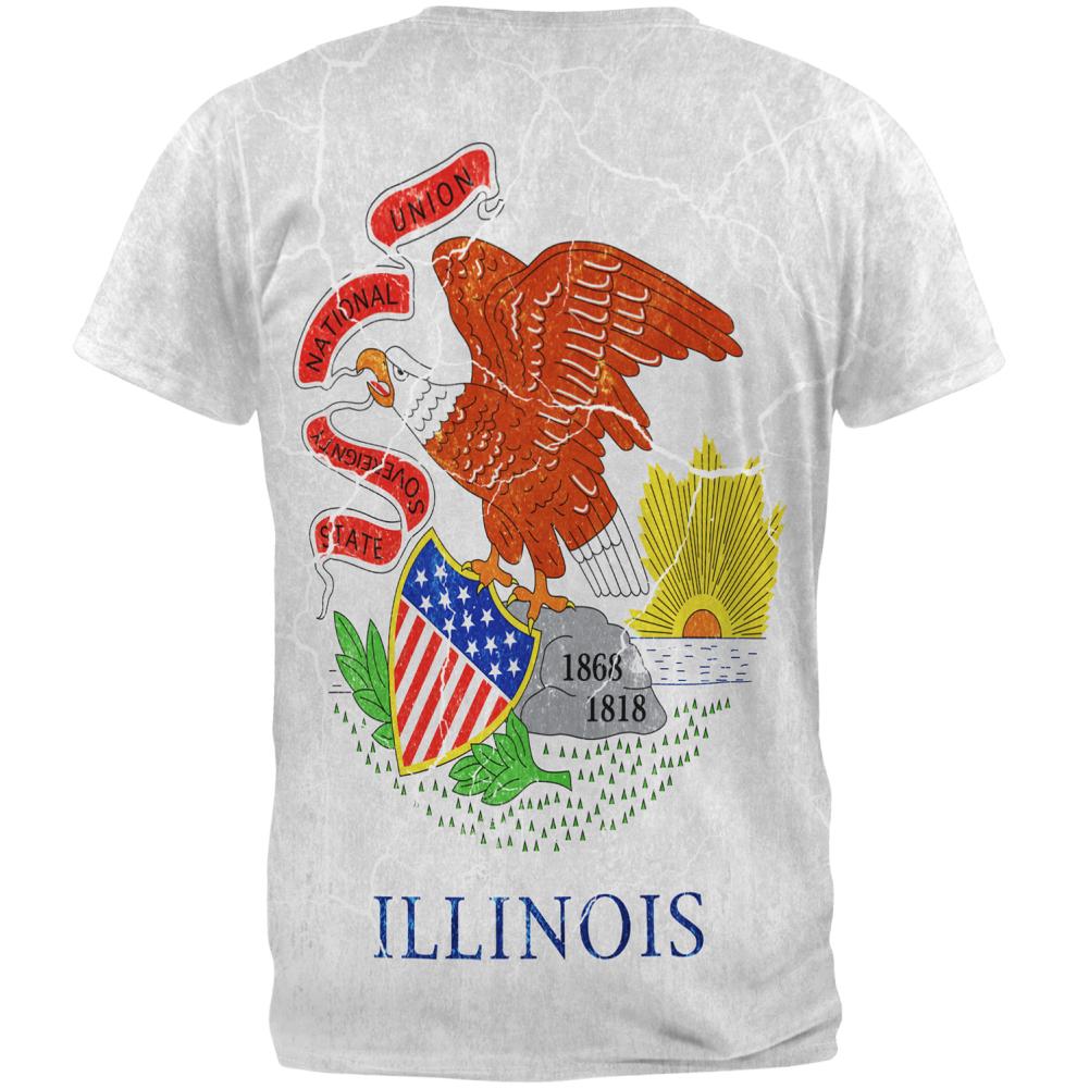 Illinois Vintage Distressed State Flag All Over Mens T Shirt Men's T-Shirts Old Glory   