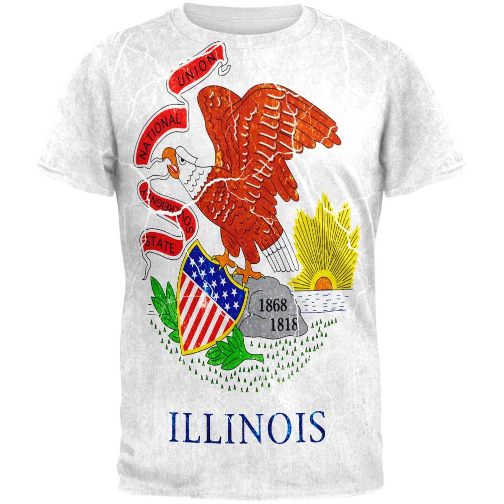 Illinois Vintage Distressed State Flag All Over Mens T Shirt Men's T-Shirts Old Glory 2XL Multi 