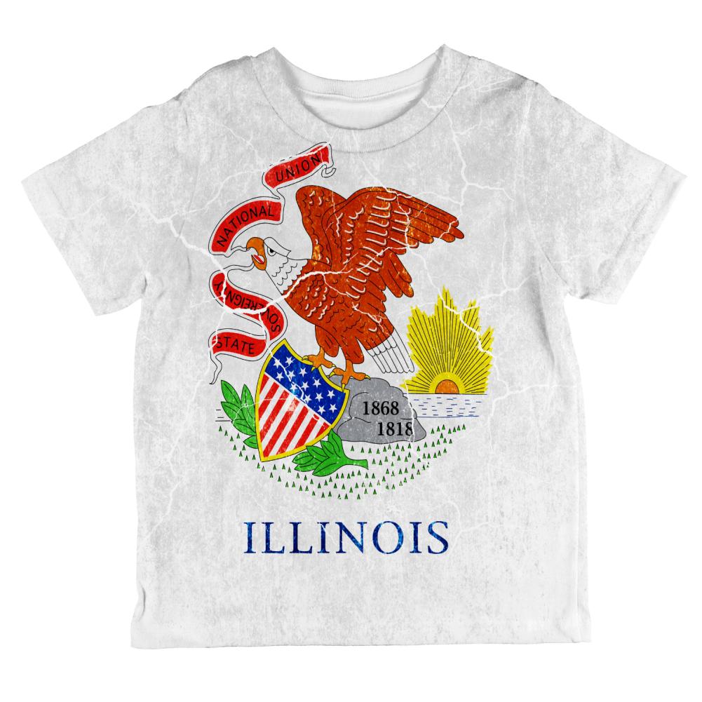 Illinois Vintage Distressed State Flag All Over Toddler T Shirt Toddler T-Shirts Old Glory 2T Multi 