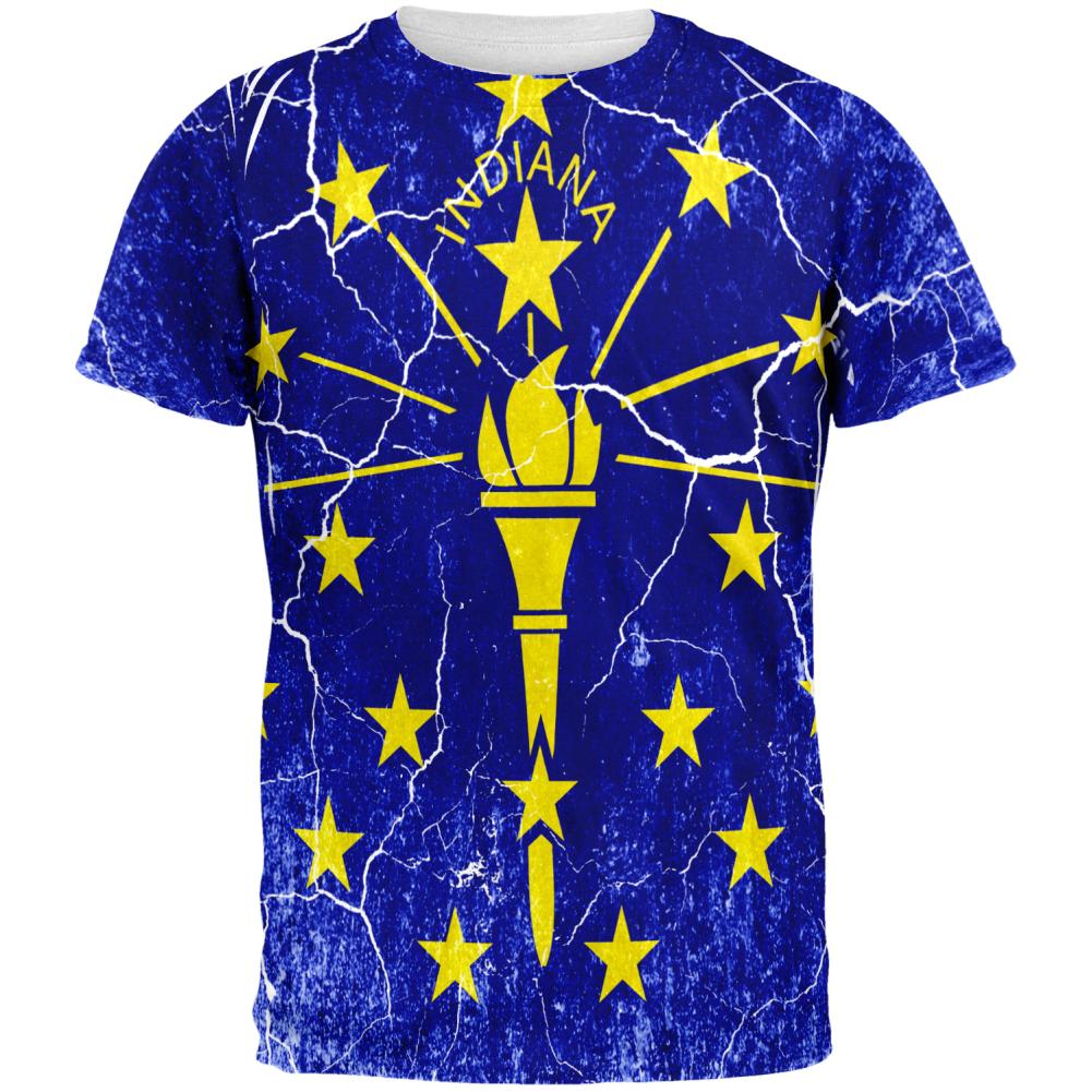 Indiana Vintage Distressed State Flag All Over Mens T Shirt Men's T-Shirts Old Glory 2XL Multi 