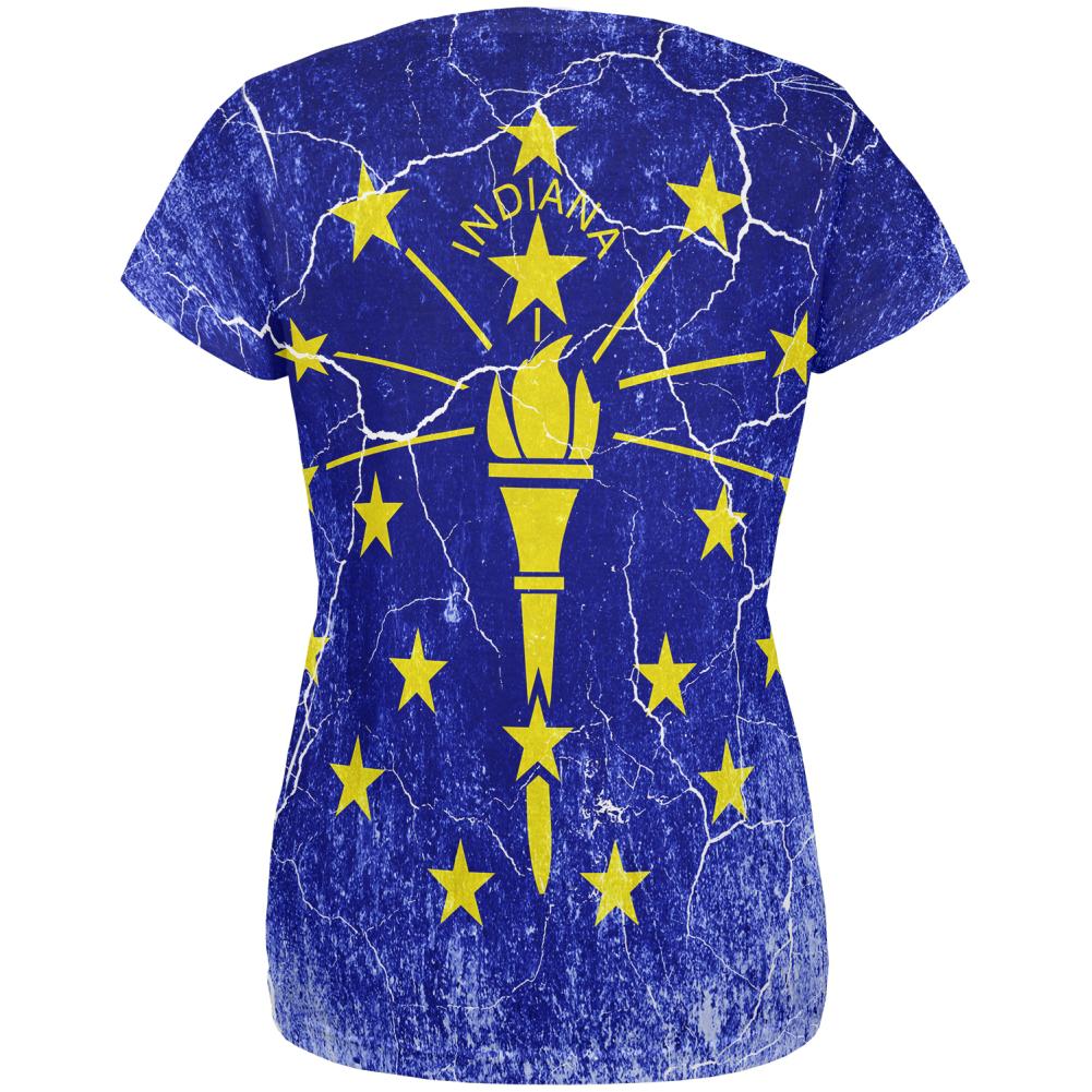 Indiana Vintage Distressed State Flag All Over Womens T Shirt Women's T-Shirts Old Glory   