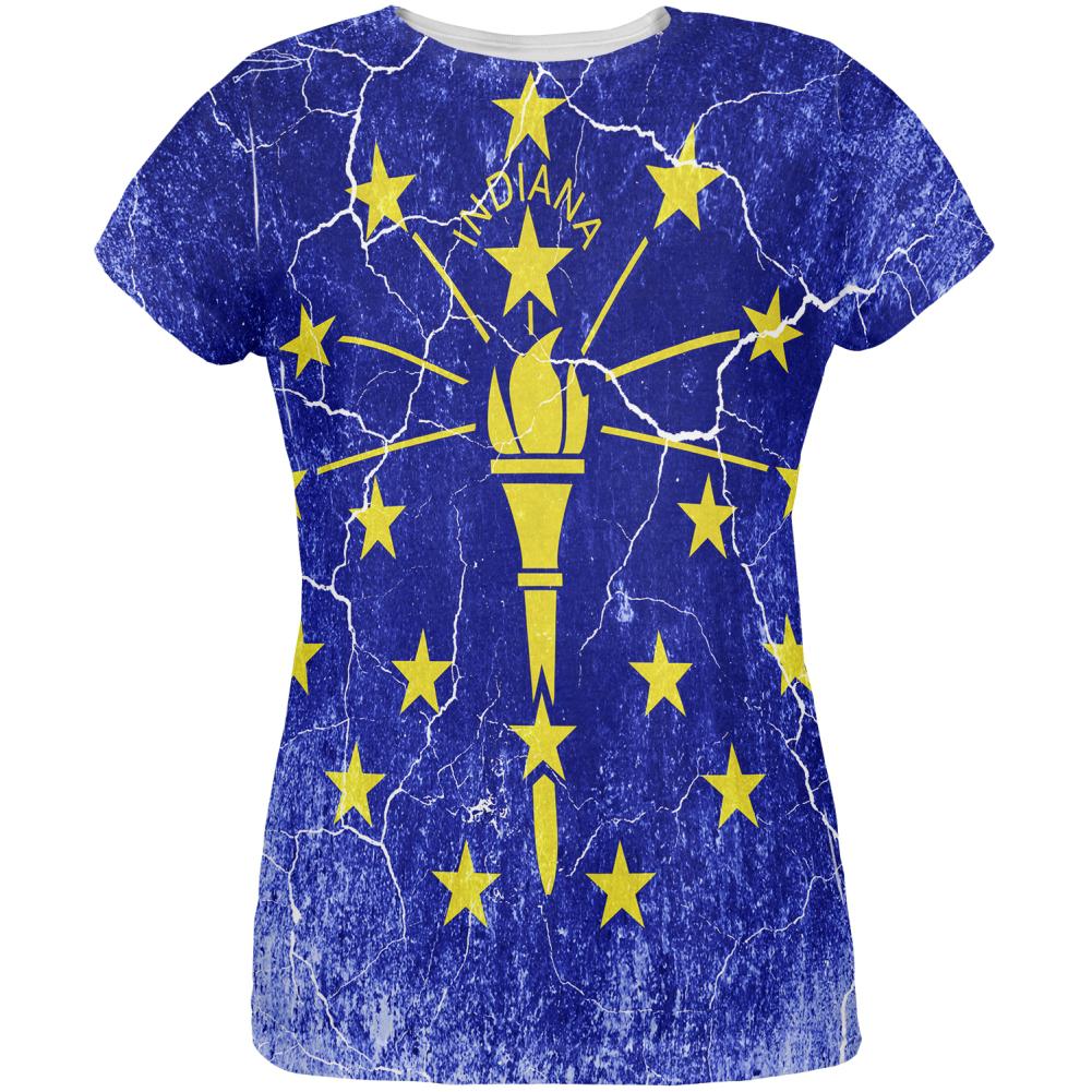 Indiana Vintage Distressed State Flag All Over Womens T Shirt Women's T-Shirts Old Glory 2XL Multi 