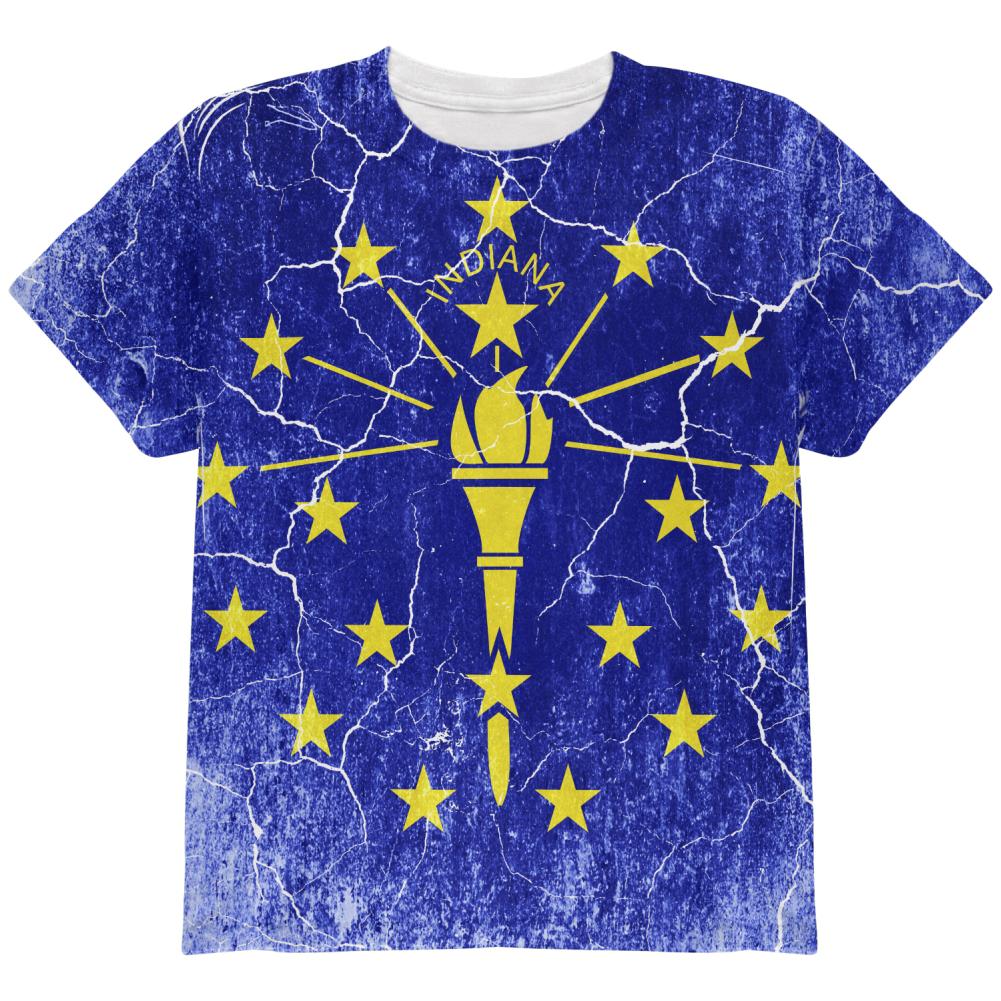 Indiana Vintage Distressed State Flag All Over Youth T Shirt Youth T-Shirts Old Glory LG Multi 