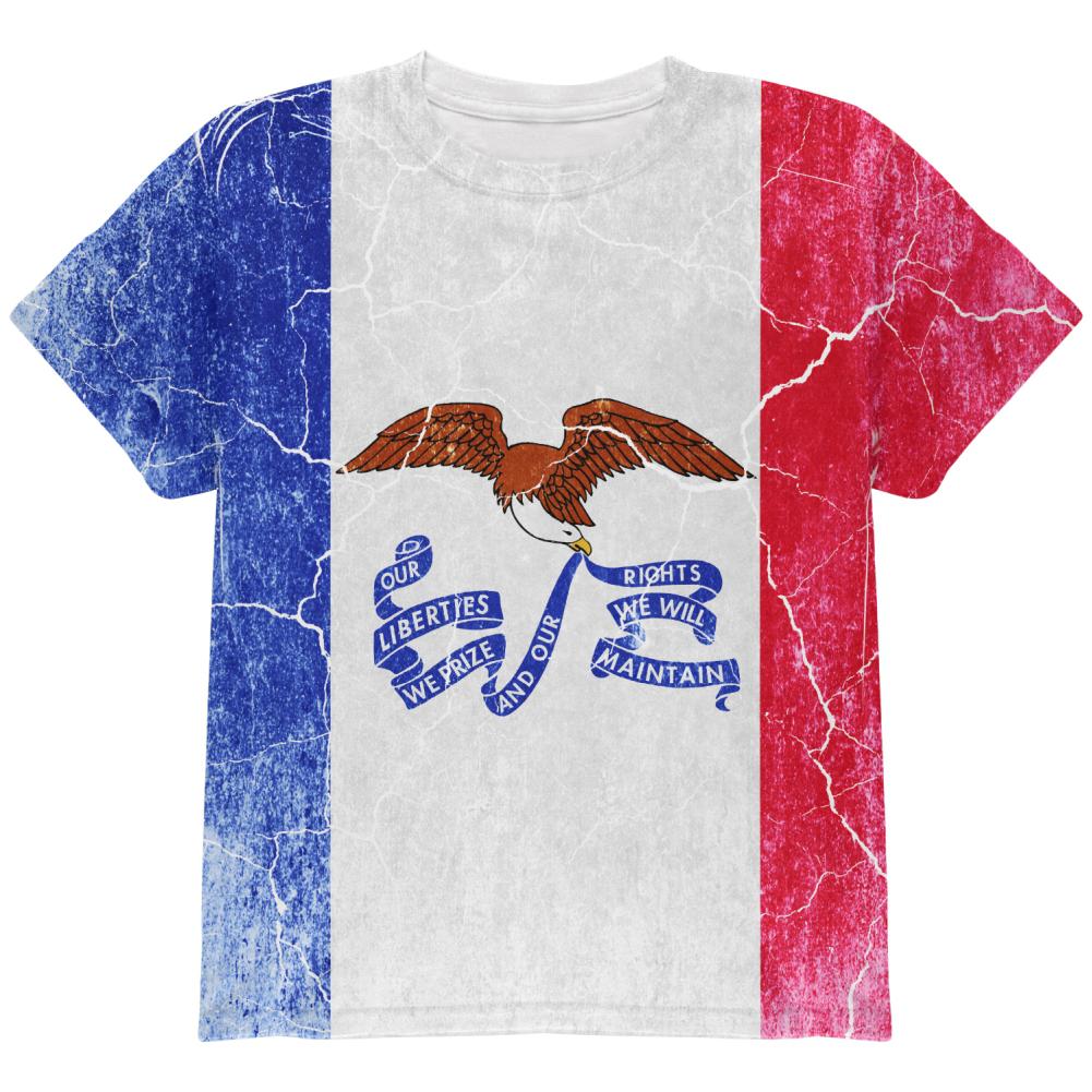 Iowa Vintage Distressed State Flag All Over Youth T Shirt Youth T-Shirts Old Glory LG Multi 