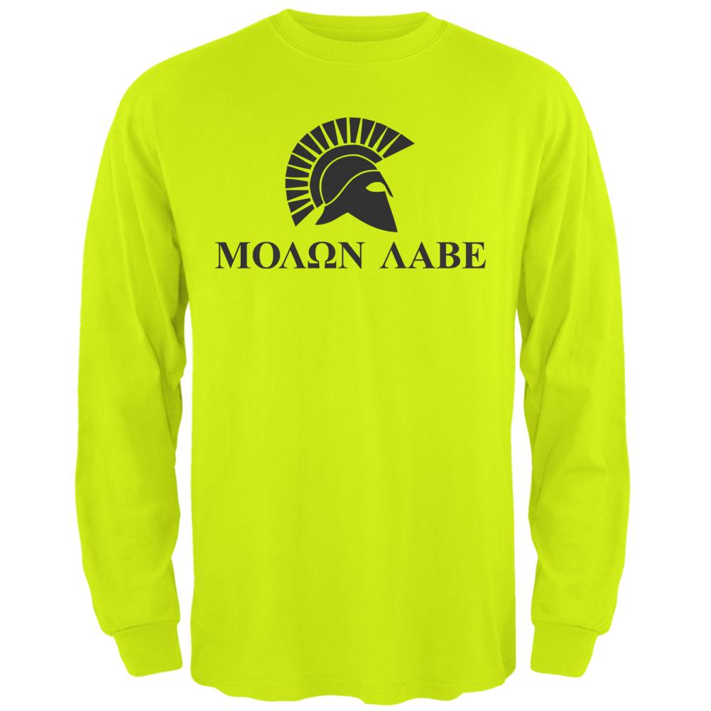 Molon Labe Helmet Mens Long Sleeve T Shirt Men's Long Sleeves Old Glory 2XL Safety Green 