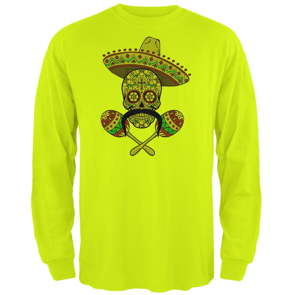 Cinco de Mayo Sombrero Skull Maracas Crossbones Mens Long Sleeve T Shirt Men's Long Sleeves Old Glory 2XL Green 