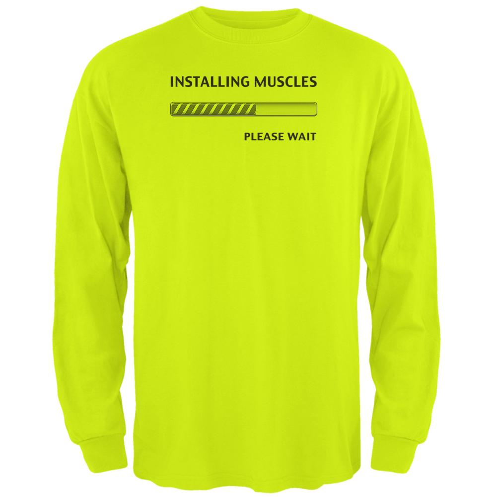 Installing Muscles Mens Long Sleeve T Shirt Men's Long Sleeves Old Glory 2XL Safety Green 