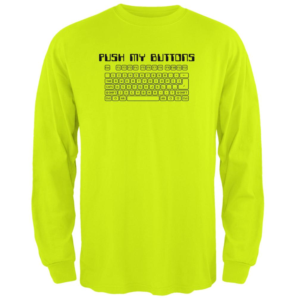 Push My Buttons Mens Long Sleeve T Shirt Men's Long Sleeves Old Glory 2XL Safety Green 