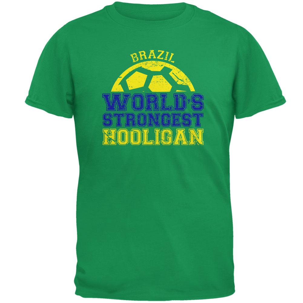 World Cup World's Strongest Hooligan Brazil Mens T Shirt Men's T-Shirts Old Glory 2XL Irish Green 