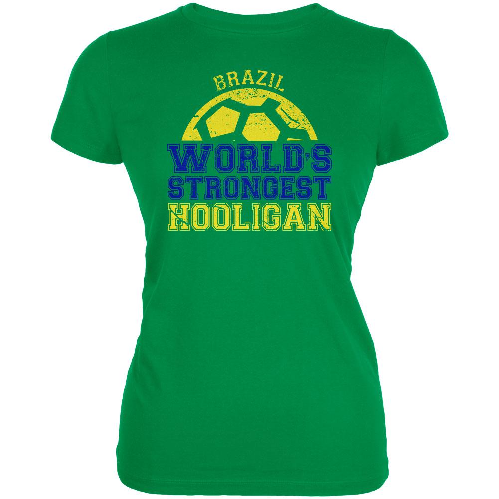 World Cup World's Strongest Hooligan Brazil Juniors Soft T Shirt Juniors T-Shirts Old Glory 2XL Irish Green 