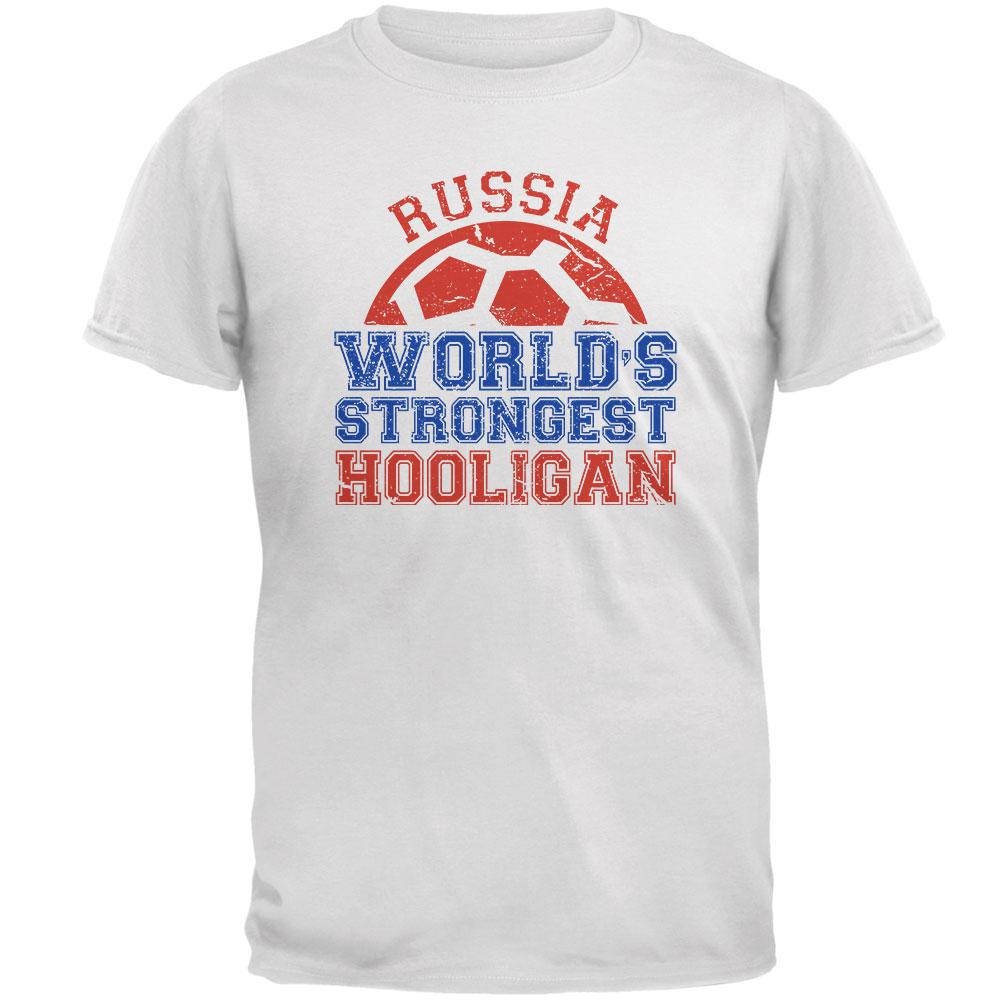 World Cup World's Strongest Hooligan Russia Mens T Shirt Men's T-Shirts Old Glory 2XL White 