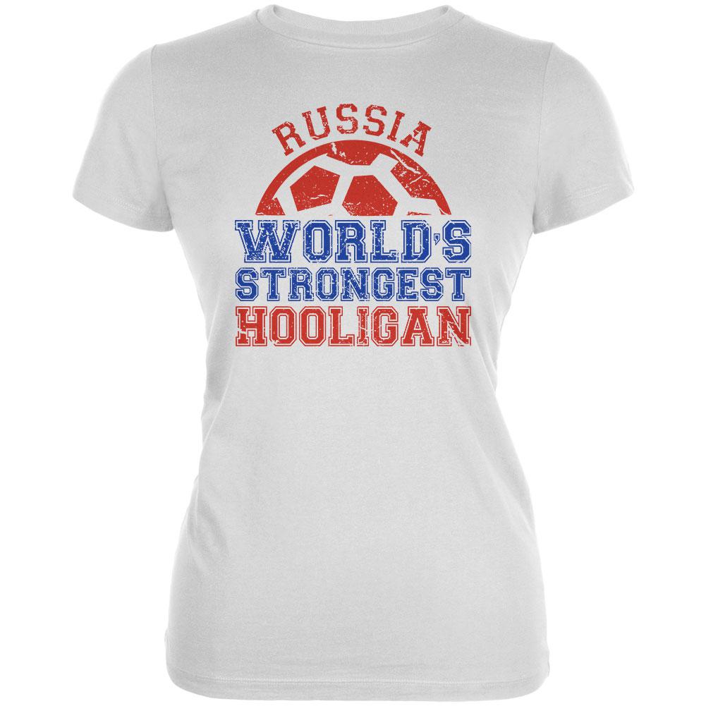 World Cup World's Strongest Hooligan Russia Juniors Soft T Shirt Juniors T-Shirts Old Glory 2XL White 